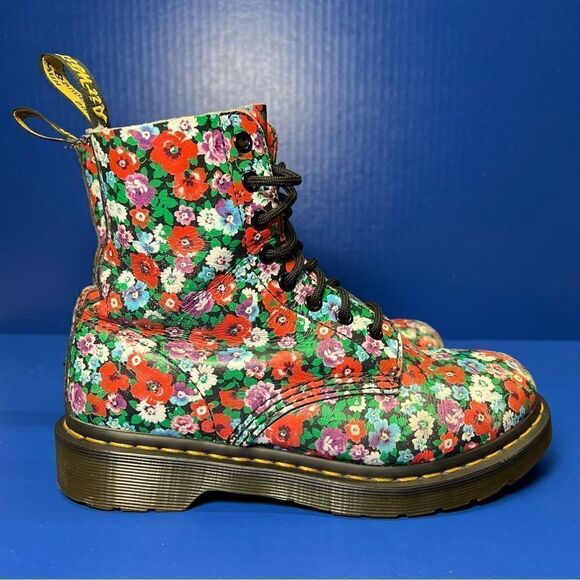 Dr. Martens Womens Pascal 'Wild Poppy' Black Leather Boots 7 - Picture 6 of 12